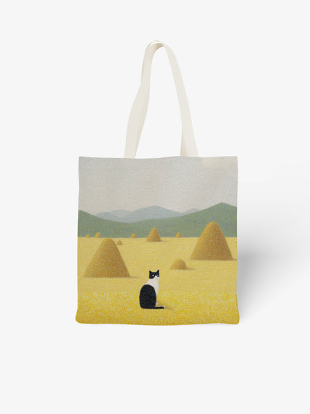 Cat in Field Tote Bag, Countryside - Inspired Canvas Tote
