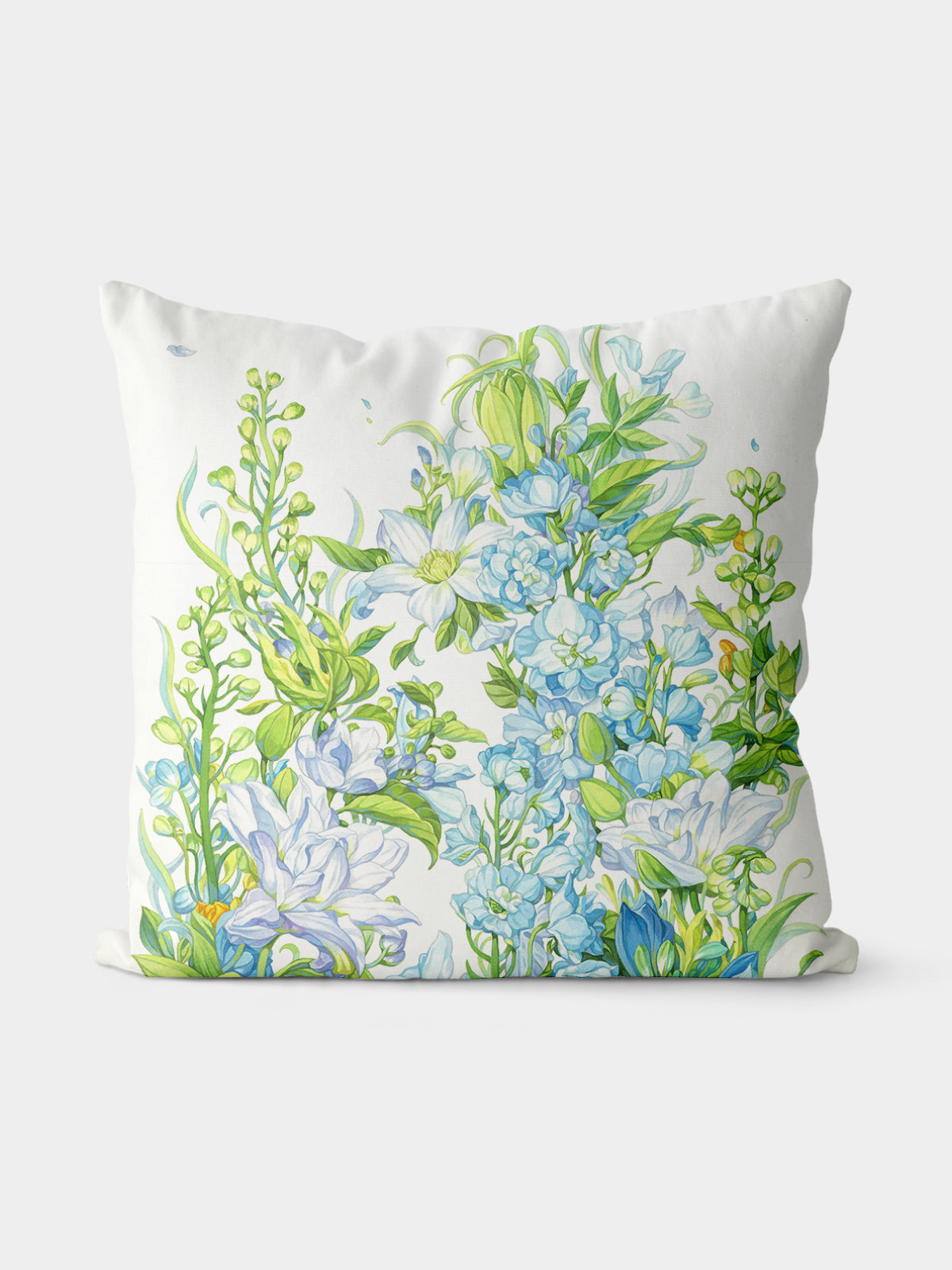 Blue Floral Throw Pillow, Watercolor Flower Cushion for Home Decor