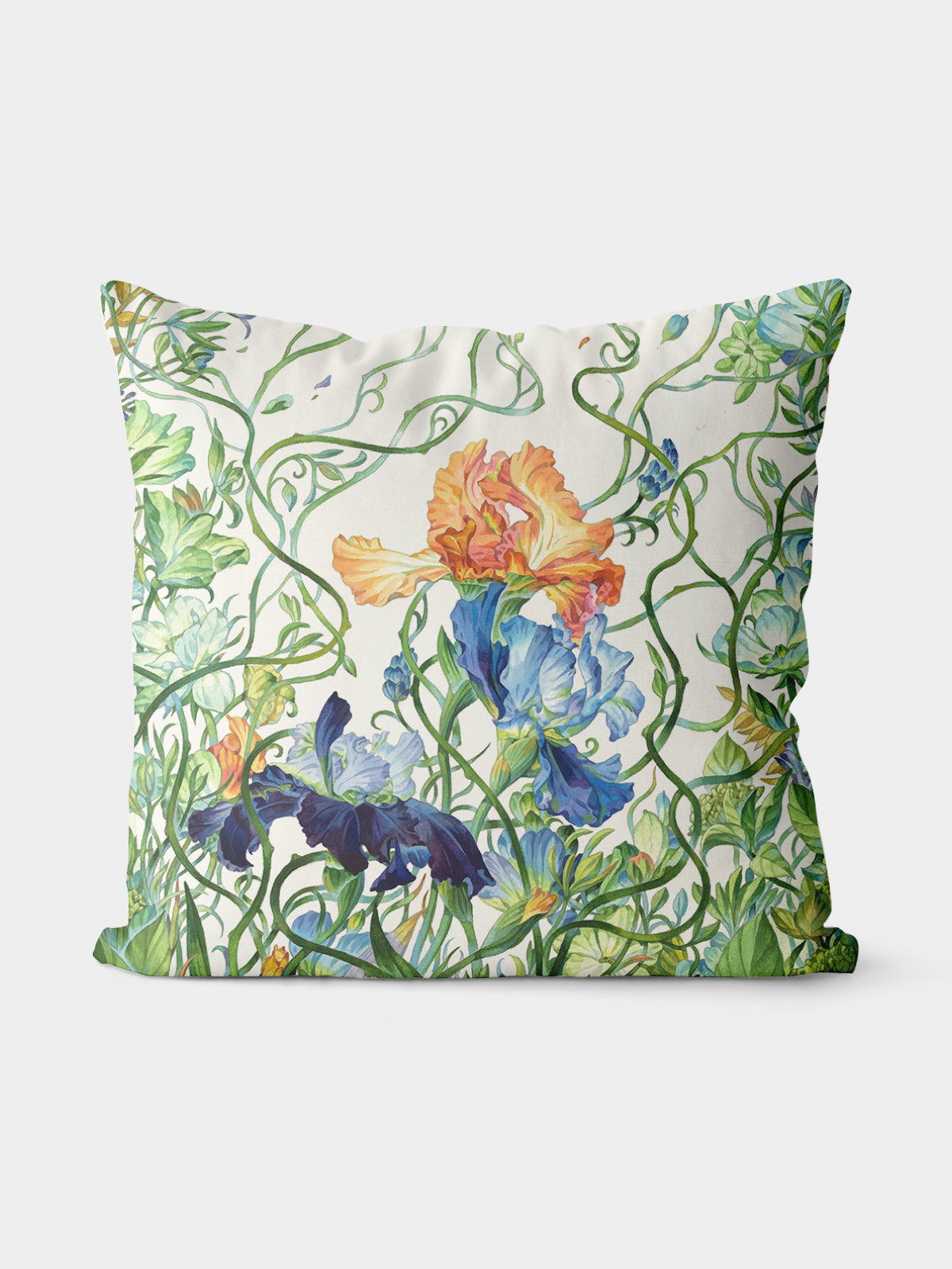 Floral Throw Pillow, Watercolor Iris Cushion for Home Decor