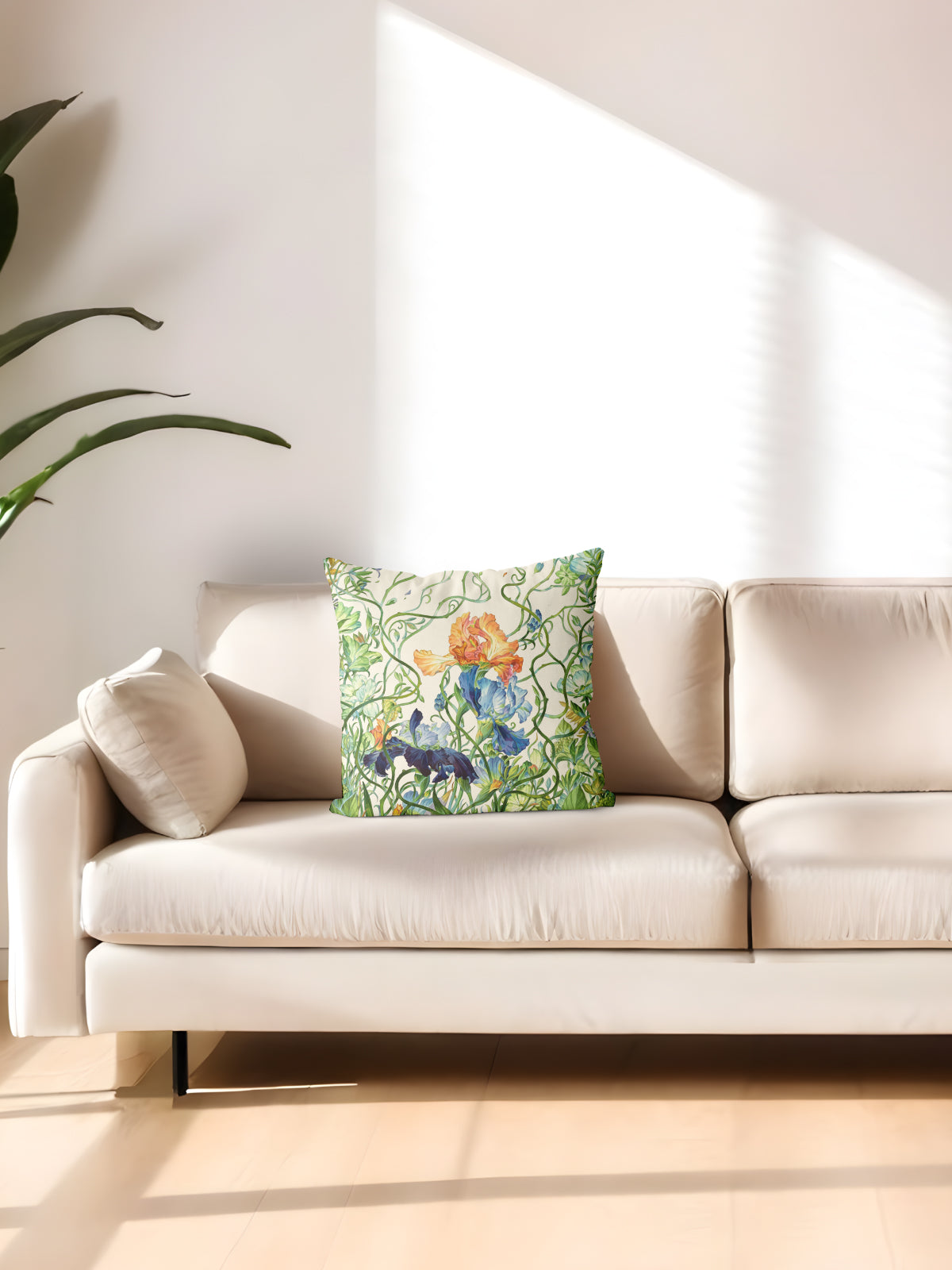 Floral Throw Pillow, Watercolor Iris Cushion for Home Decor