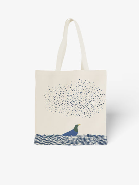 Bird and Dotted Sky Tote Bag, Nature - Inspired Canvas Tote