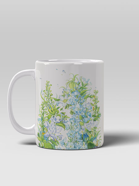 Floral Coffee Mug, Watercolor Blue Flower Ceramic Mug for Home
