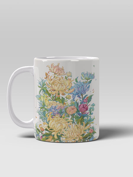 Floral Coffee Mug, Watercolor Chrysanthemum Ceramic Mug for Home