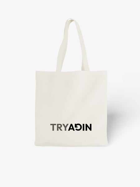 Clever TRY AGAIN Wordplay Canvas Tote Bag