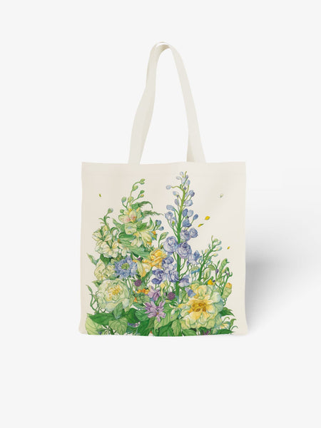 Pastel Floral Bouquet Canvas Tote Bag, Soft - Hued Flower Print Shoulder Bag for Daily Use
