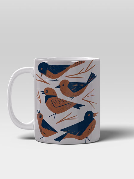 Birds Pattern Mug, Nature - Inspired Ceramic Mug