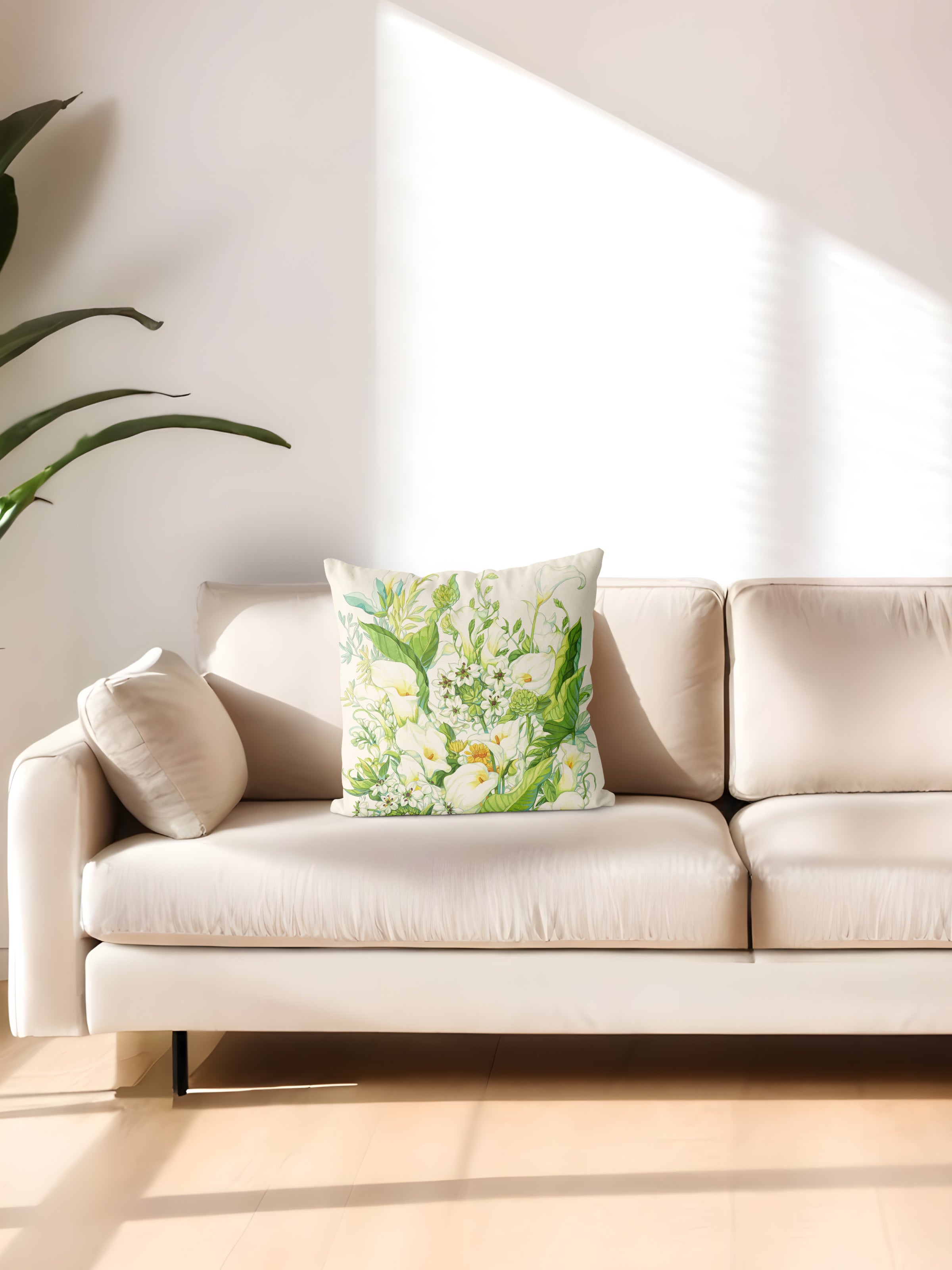 White Floral Botanical Throw Pillow