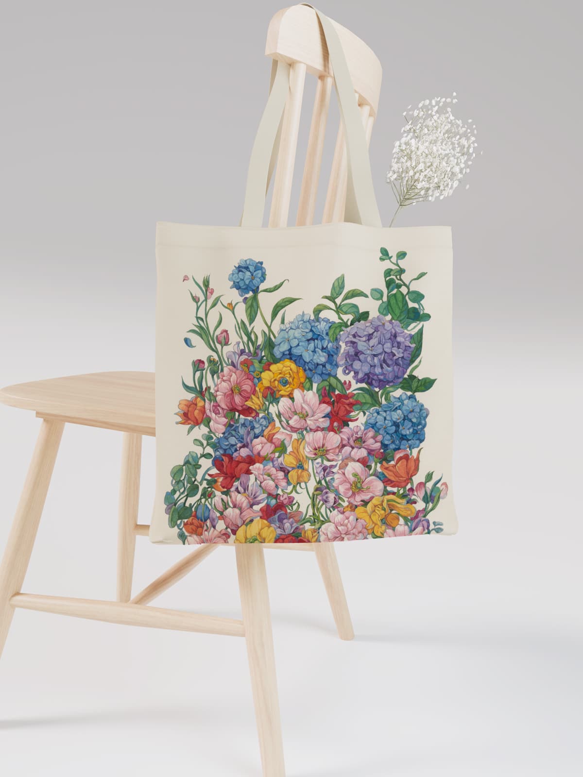 Floral Print Canvas Tote Bag, Vibrant Hydrangea Flower Shoulder Bag for Daily Use