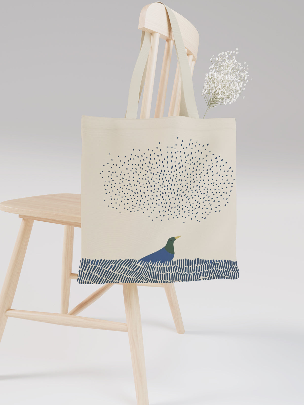 Bird and Dotted Sky Tote Bag, Nature - Inspired Canvas Tote