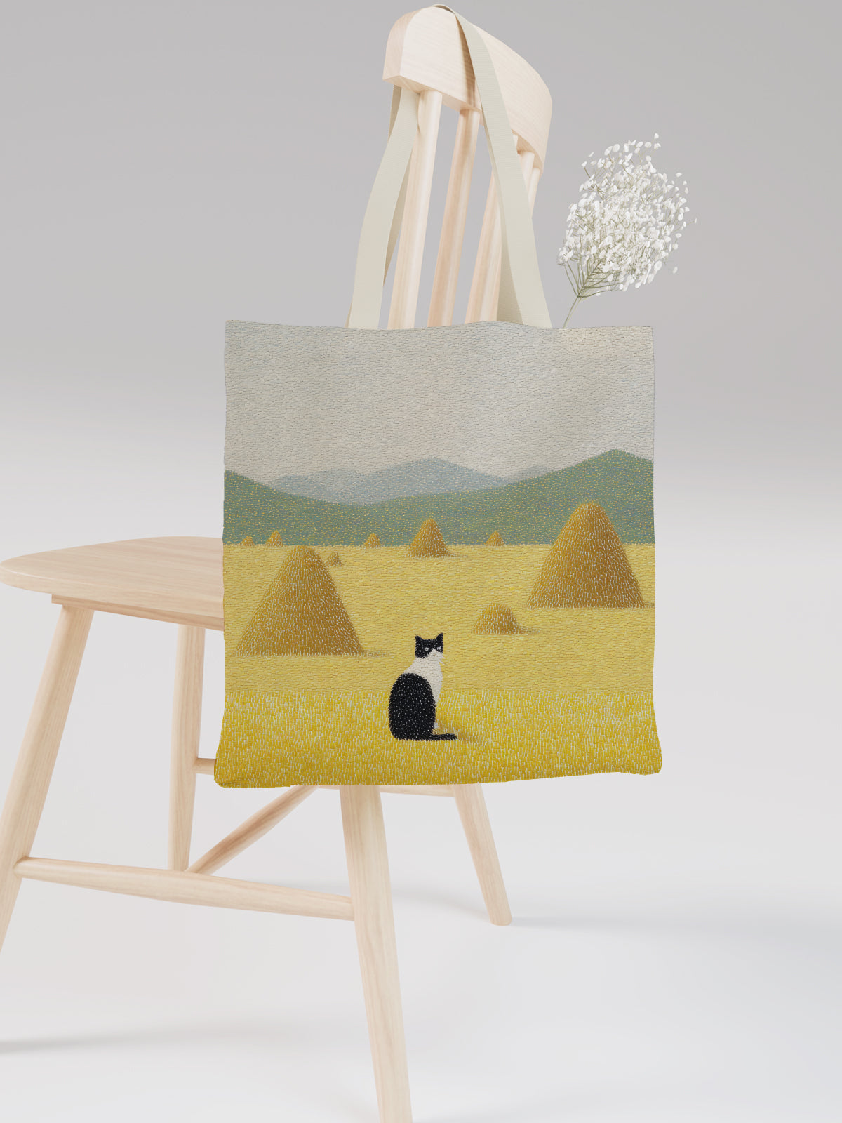 Cat in Field Tote Bag, Countryside - Inspired Canvas Tote