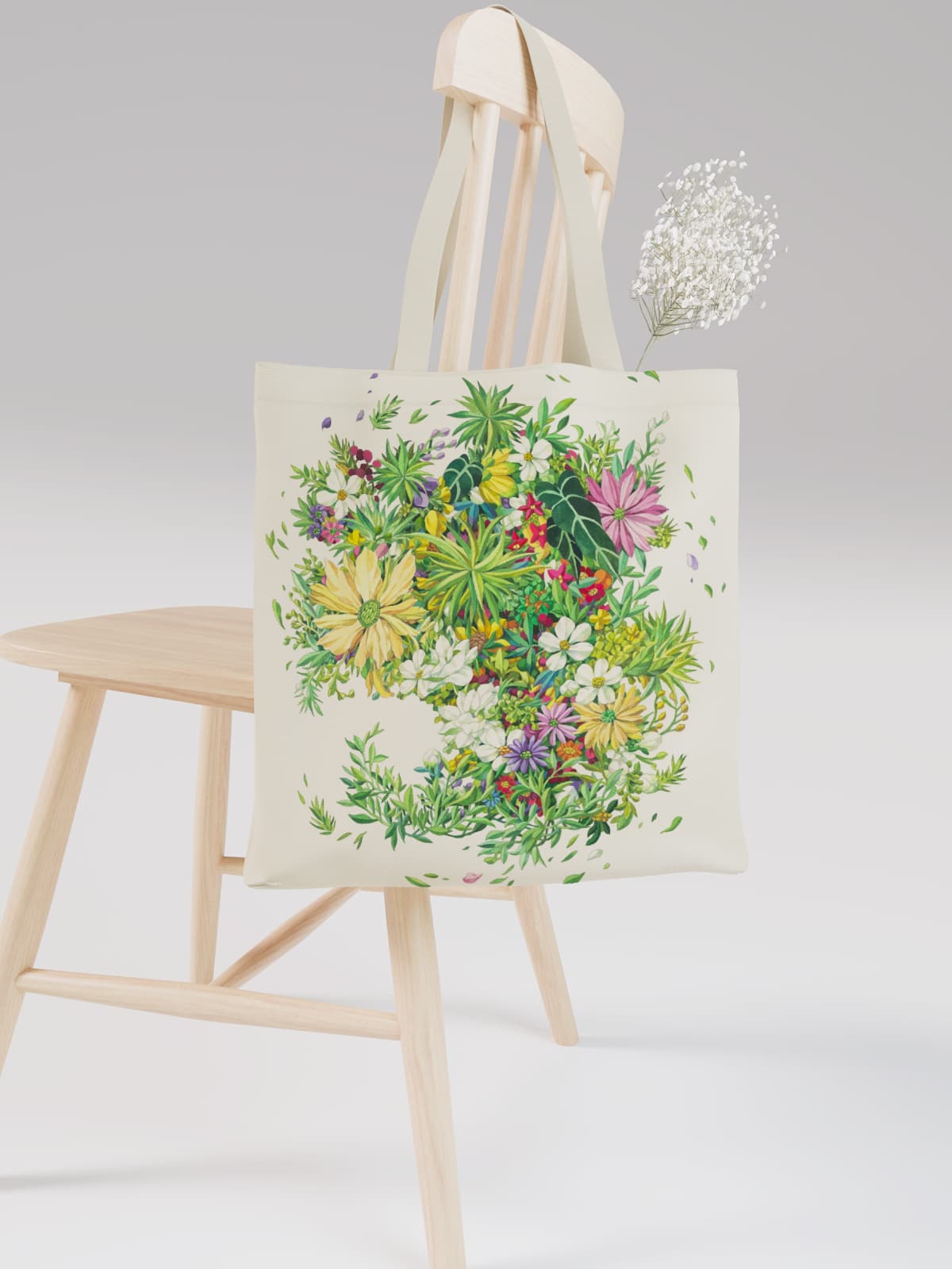 Vibrant Floral Cluster Canvas Tote Bag, Colorful Mixed Flower Print Shoulder Bag for Daily Use