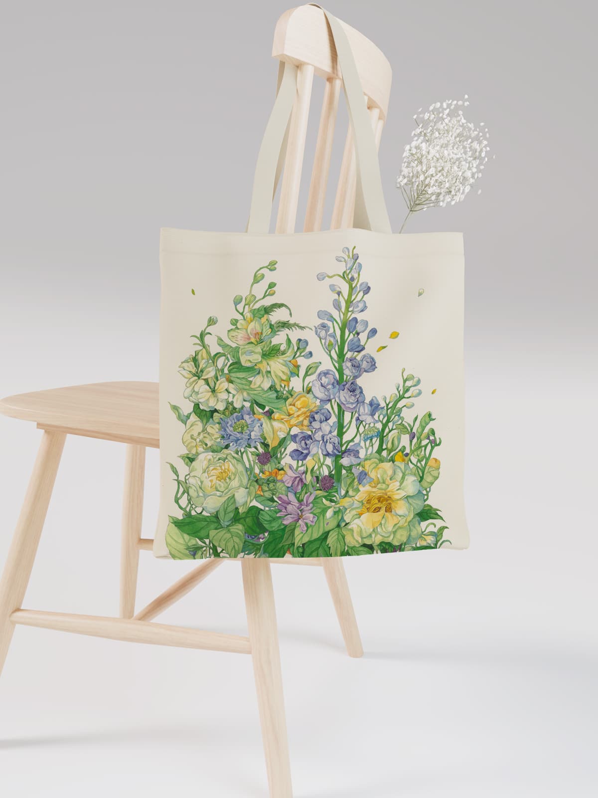 Pastel Floral Bouquet Canvas Tote Bag, Soft - Hued Flower Print Shoulder Bag for Daily Use