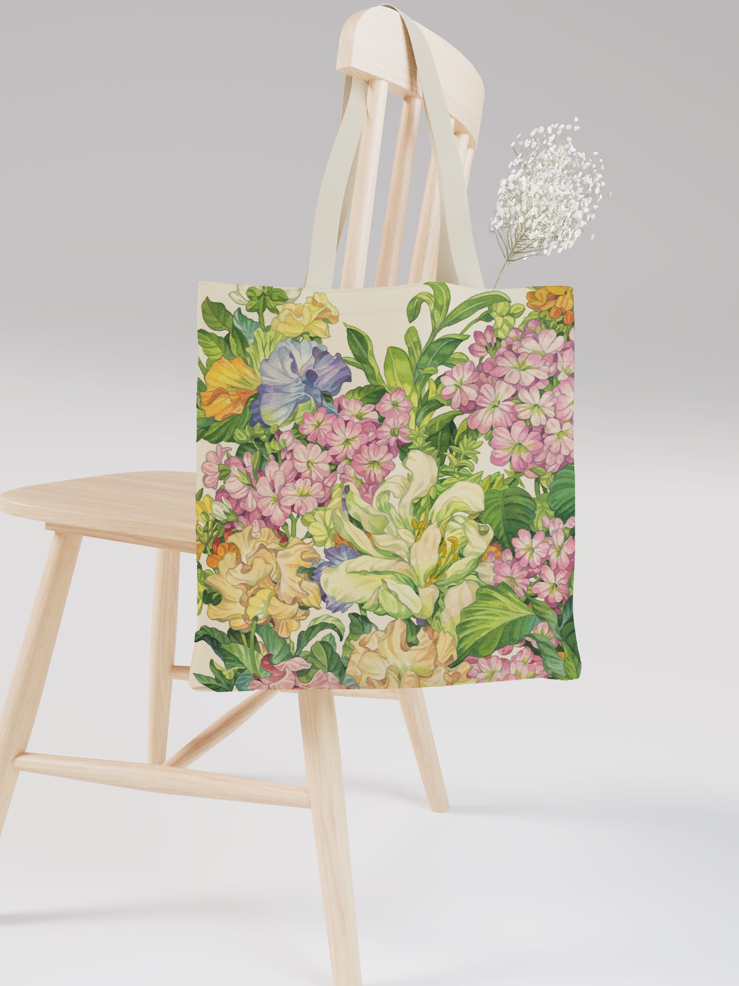 Vibrant Floral Canvas Tote Bag, Colorful Flower Print Shoulder Bag for Daily Use