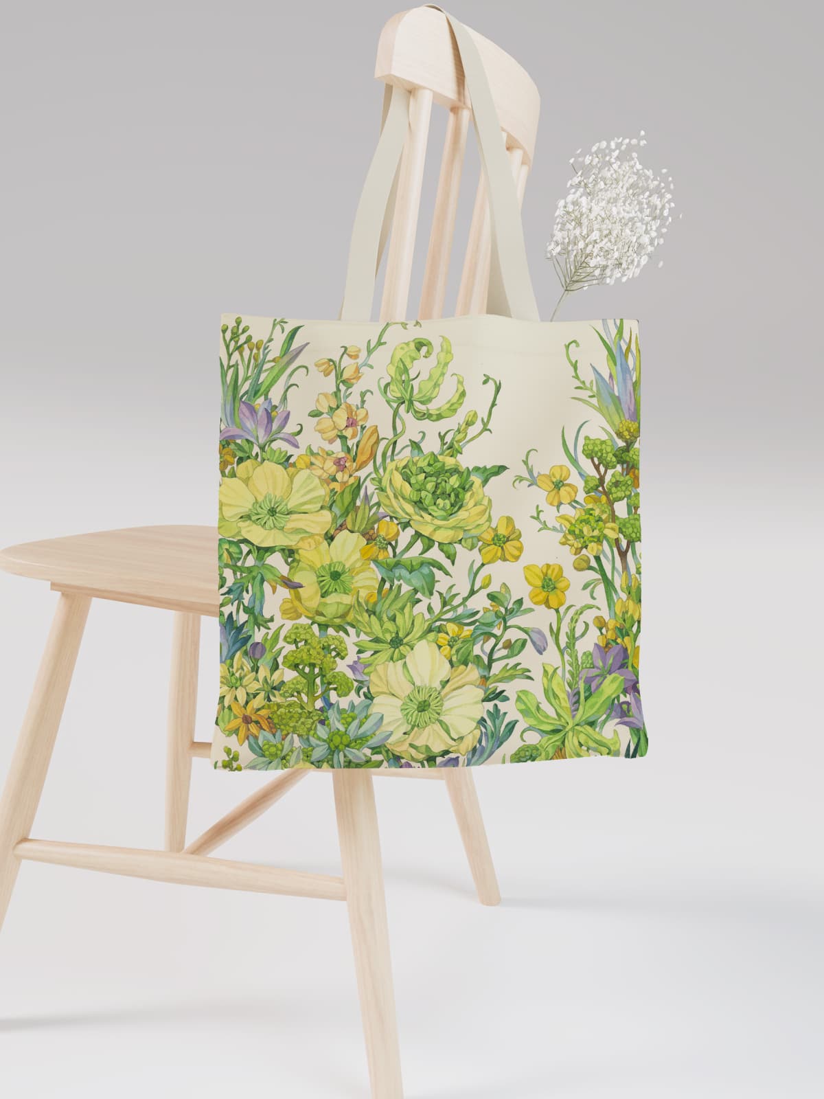 Yellow Floral Canvas Tote Bag, Nature - Inspired Flower Print Shoulder Bag for Daily Use