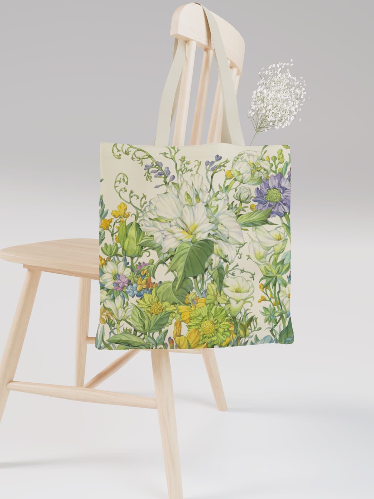 Floral Canvas Tote Bag, Nature - Inspired Flower Print Shoulder Bag for Daily Use